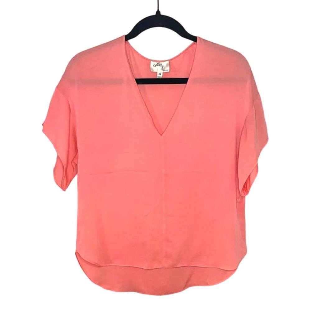 Vintage Milly of New York Women's Silk Blouse High Low Peach Classic Chic sz. 4